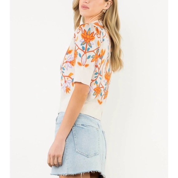 NWT Short Sleeve Floral Knit Top by THML - Picture 4 of 6